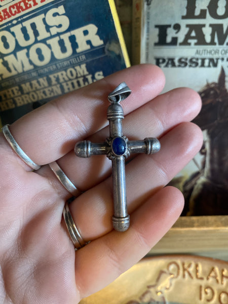 Vintage Sterling and Lapis Cross