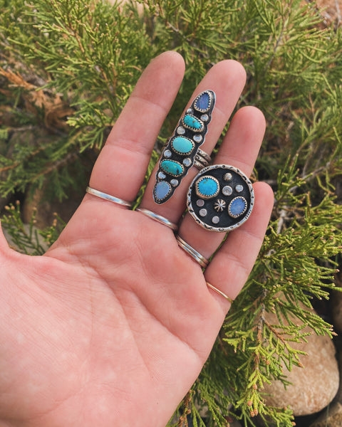 Turquoise and Opal Round Ring